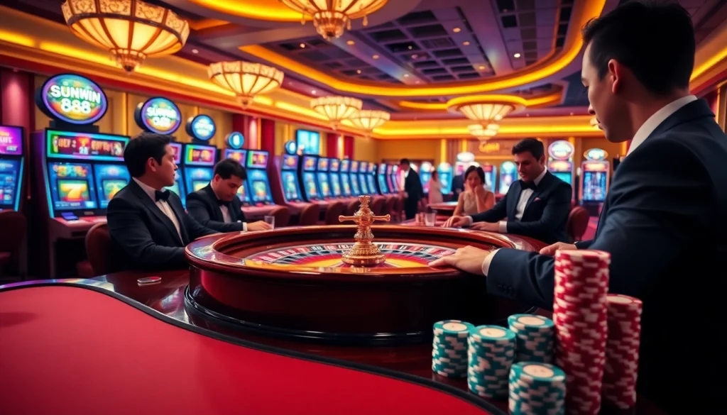 Players excitedly gamble at the SUNWIN 88 roulette table, where high stakes and thrills await.