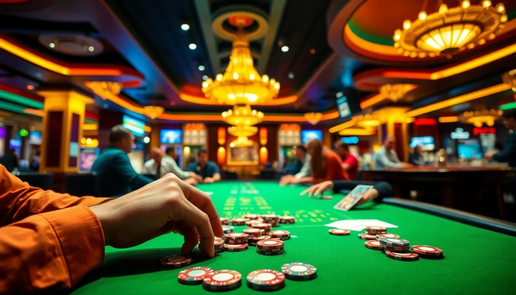Gacor123 casino players engaged in a thrilling poker game with colorful chips.