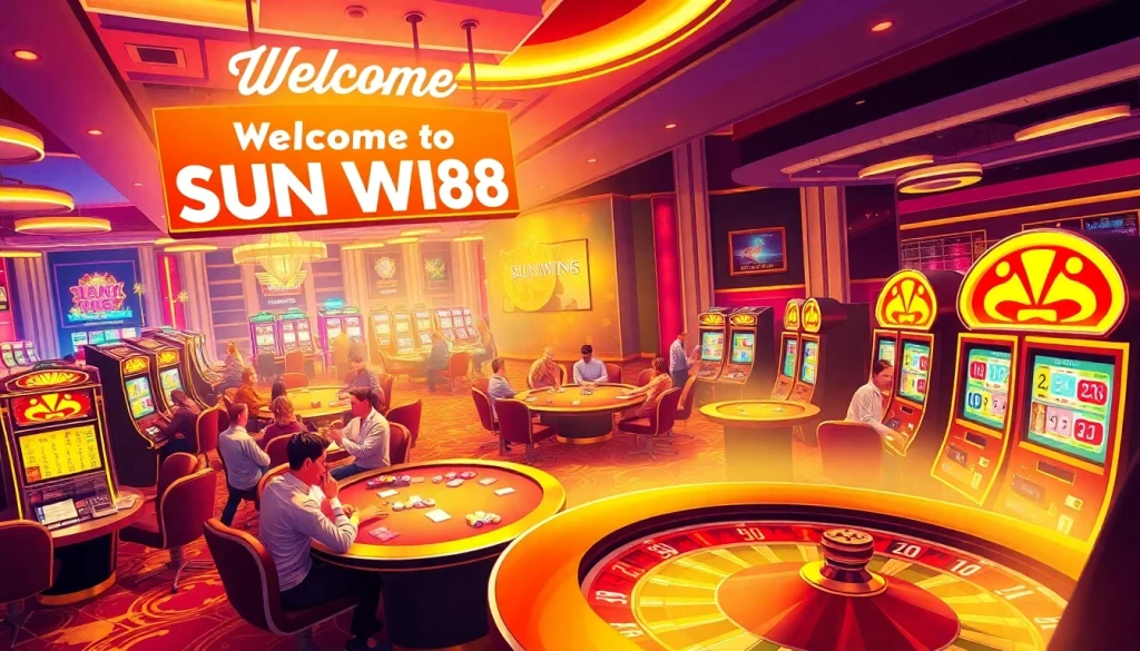 Experience vibrant poker excitement at SUNWIN 88, with players and casino atmosphere vividly depicted.